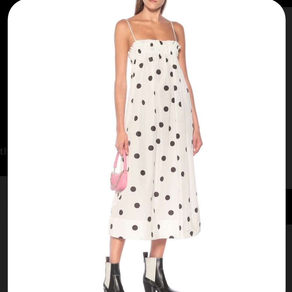 NWT Ganni Polka Dot Trapeze Dress in Egret